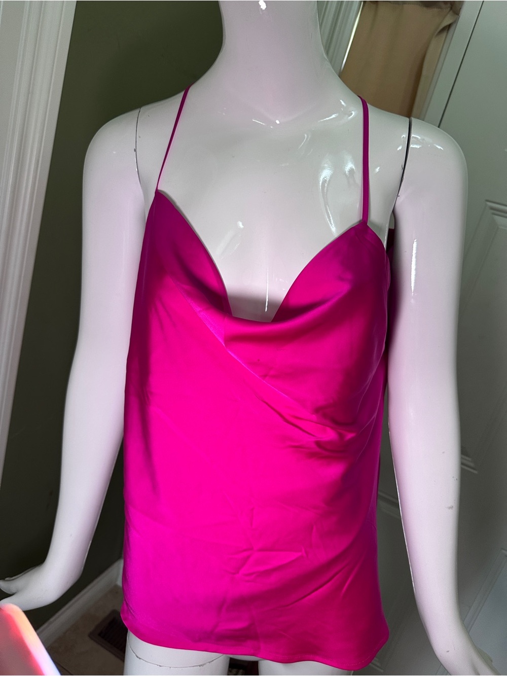 Express Hot Pink Satin Cowl Neck Camisole